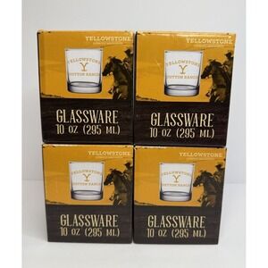 NEW 4 Yellowstone Dutton Ranch‎ 10oz Clear Rocks Glass Whiskey Tumblers